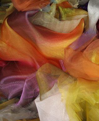 Orange, purple, pink and yellow organzas (photo by Mary Taylor)