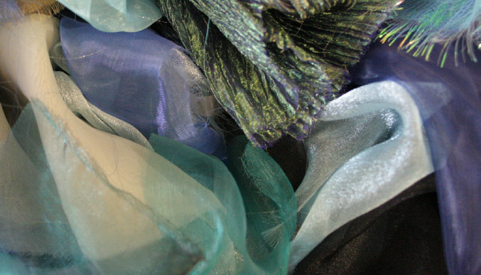Turquoise and Blue organzas, used by textile artist Mary Taylor (photo by Mary Taylor)