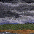 Storm over Beadnell Bay, Northumberland (12x36cms £250) by textile artist Mary Taylor