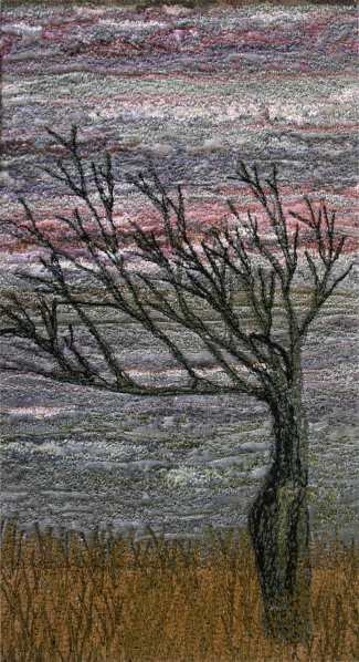 Wind shaped tree on the cliff near Far Arnside (12x20.5 cms £160) by textile artist Mary Taylor