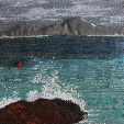 Red Buoy, Sanna Bay, Ardnamurchan (14x28cms £200) by textile artist Mary Taylor