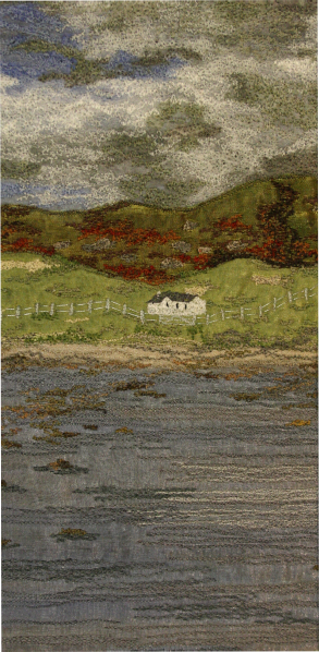 Ardalanish beach on the Ross of Mull (12x25 cms) by textile artist Mary Taylor