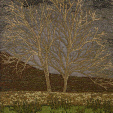 Sunlit Ash trees in Kingsdale, Yorkshire Dales (14x28cms £250) by Textile artist Mary Taylor
